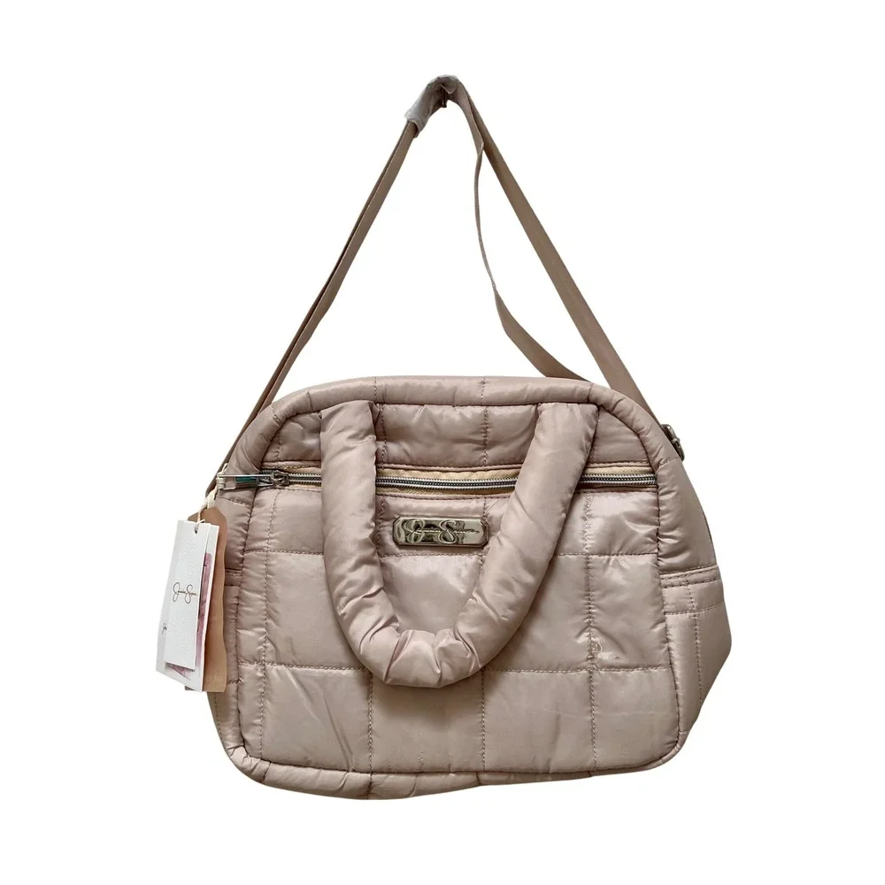 Jessica Simpson Quilted Puffer Insulated Lunch Tote Bag Champagne Crossbody